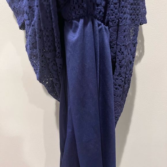 New Boho Navy Blue Floral Lace Cold Shoulder Dress Spring Summer Cute Vacation - Picture 6 of 12